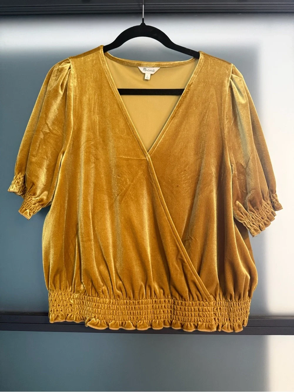Madewell Golden Mustard Velvet Wrap Blouse